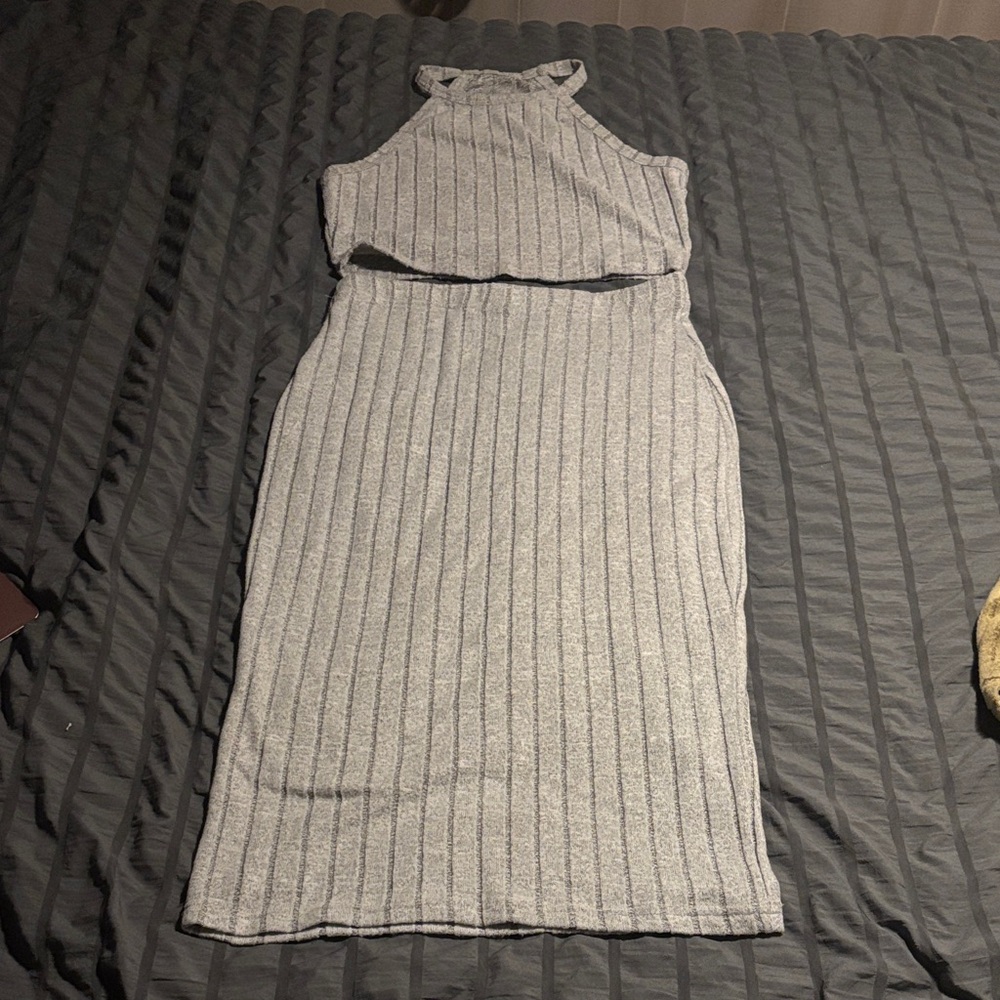 SHEIN Gray Ribbed Midi Dress